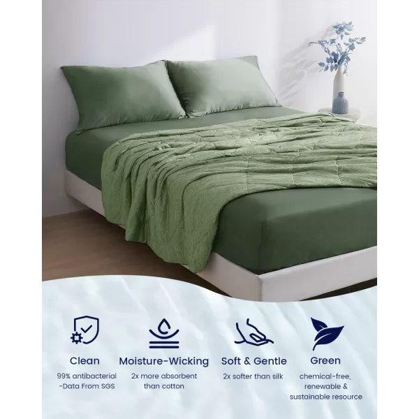 ZonLi 100 Rayon Derived from Bamboo Cooling Fitted Sheet King Size for Hot Sleeper 76quotx80quot Blue AshesAurora Green