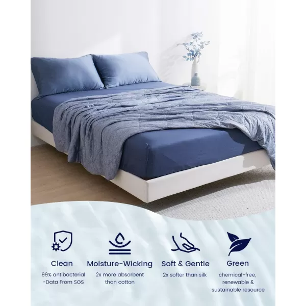 ZonLi 100 Rayon Derived from Bamboo Cooling Fitted Sheet King Size for Hot Sleeper 76quotx80quot Blue AshesBlue Ashes
