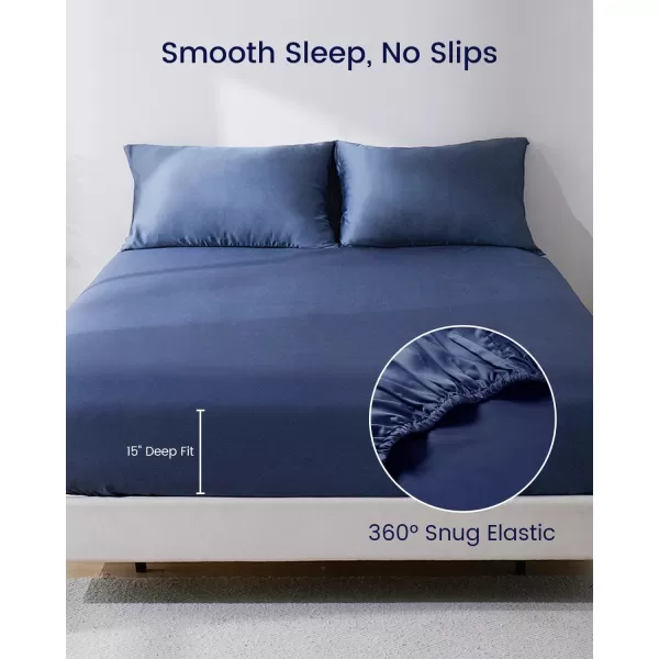 ZonLi 100 Rayon Derived from Bamboo Cooling Fitted Sheet King Size for Hot Sleeper 76quotx80quot Blue AshesBlue Ashes