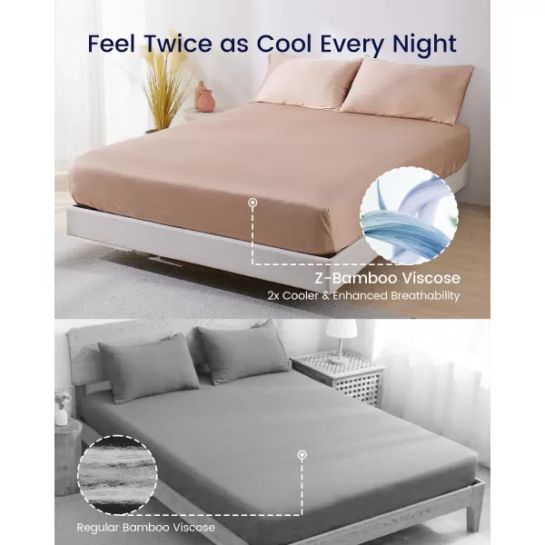 ZonLi 100 Rayon Derived from Bamboo Cooling Fitted Sheet King Size for Hot Sleeper 76quotx80quot Blue AshesCameo Rose