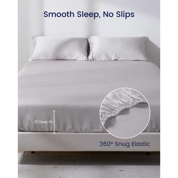 ZonLi 100 Rayon Derived from Bamboo Cooling Fitted Sheet King Size for Hot Sleeper 76quotx80quot Blue AshesMisty Gray