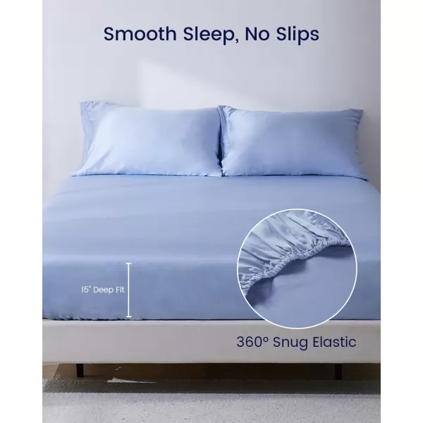 ZonLi 100 Rayon Derived from Bamboo Cooling Fitted Sheet King Size for Hot Sleeper 76quotx80quot Blue AshesSkyway Blue