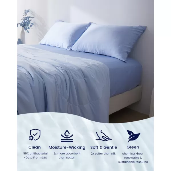 ZonLi 100 Rayon Derived from Bamboo Cooling Fitted Sheet King Size for Hot Sleeper 76quotx80quot Blue AshesSkyway Blue