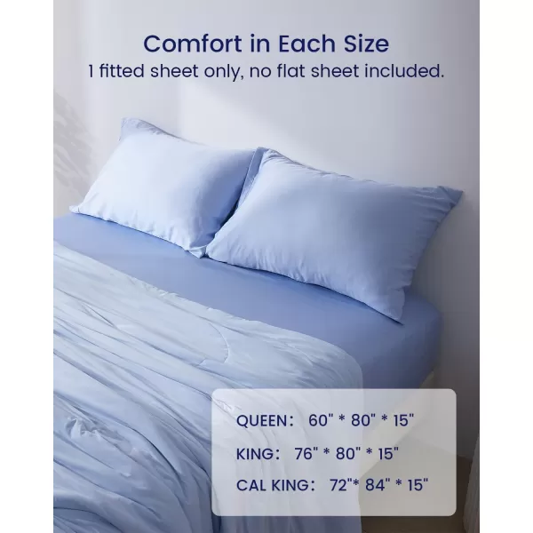 ZonLi 100 Rayon Derived from Bamboo Cooling Fitted Sheet King Size for Hot Sleeper 76quotx80quot Blue AshesSkyway Blue