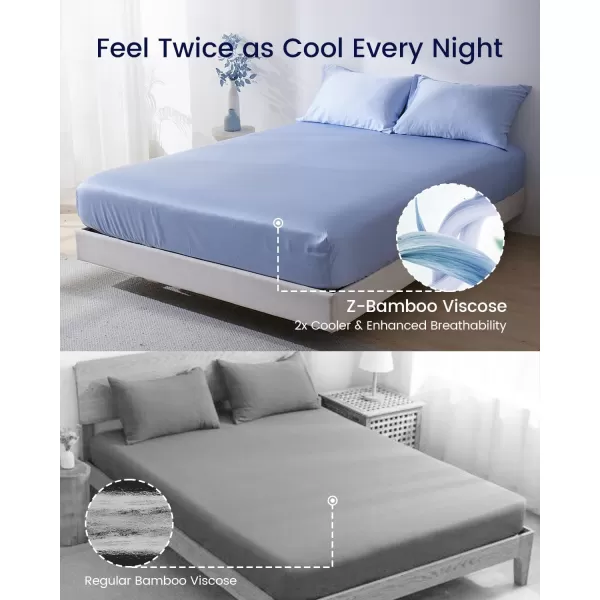 ZonLi 100 Rayon Derived from Bamboo Cooling Fitted Sheet King Size for Hot Sleeper 76quotx80quot Blue AshesSkyway Blue