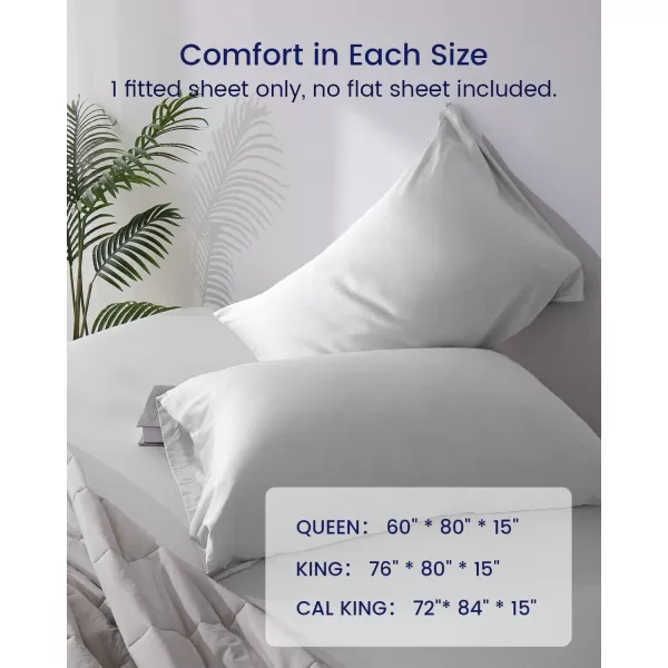 ZonLi 100 Rayon Derived from Bamboo Cooling Fitted Sheet King Size for Hot Sleeper 76quotx80quot Blue AshesSnow White