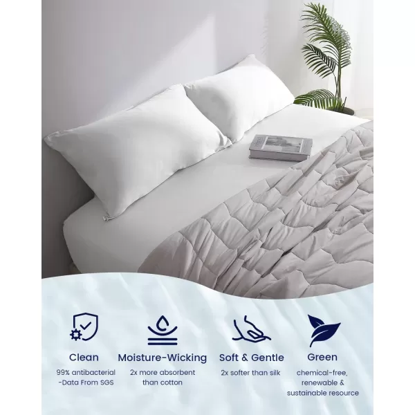 ZonLi 100 Rayon Derived from Bamboo Cooling Fitted Sheet King Size for Hot Sleeper 76quotx80quot Blue AshesSnow White