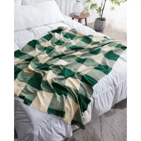 ZonLi Brown Throw Blanket 50quot x 60quot Fall Decorative Classic Blankets with Tassel for Couch Bed Sofa Chair Outdoor Cozy Warm Lightweight Blankets BrownGreen Checkered