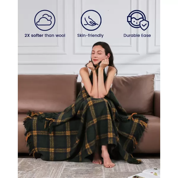 ZonLi Brown Throw Blanket 50quot x 60quot Fall Decorative Classic Blankets with Tassel for Couch Bed Sofa Chair Outdoor Cozy Warm Lightweight Blankets BrownGreen Plaid