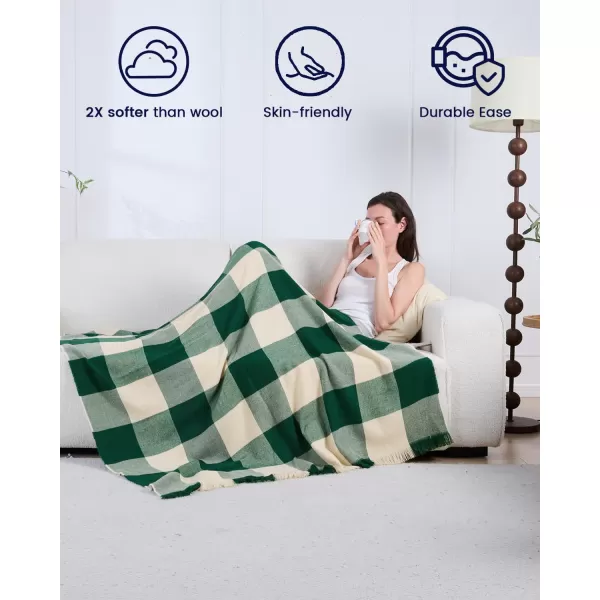 ZonLi Brown Throw Blanket 50quot x 60quot Fall Decorative Classic Blankets with Tassel for Couch Bed Sofa Chair Outdoor Cozy Warm Lightweight Blankets BrownGreen Checkered
