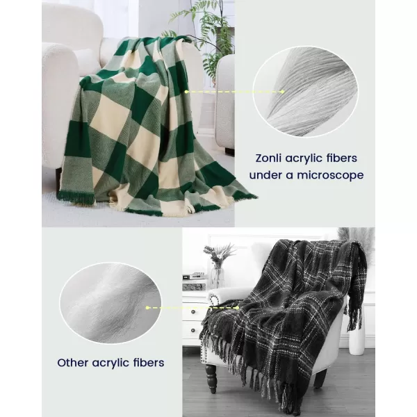ZonLi Brown Throw Blanket 50quot x 60quot Fall Decorative Classic Blankets with Tassel for Couch Bed Sofa Chair Outdoor Cozy Warm Lightweight Blankets BrownGreen Checkered