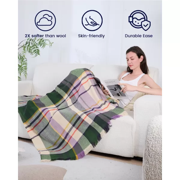 ZonLi Brown Throw Blanket 50quot x 60quot Fall Decorative Classic Blankets with Tassel for Couch Bed Sofa Chair Outdoor Cozy Warm Lightweight Blankets BrownGreen  Purple