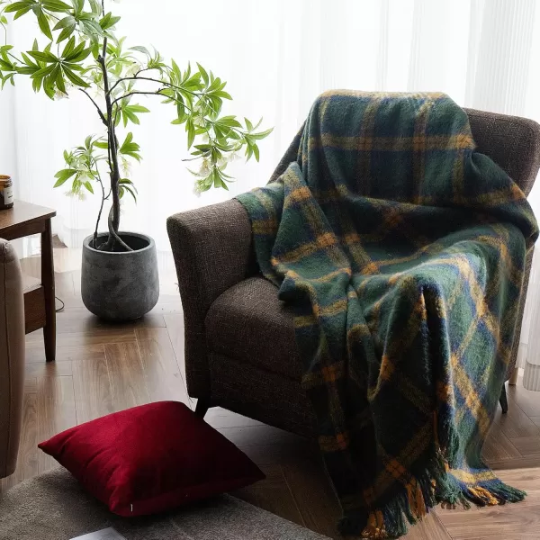 ZonLi Brown Throw Blanket 50quot x 60quot Fall Decorative Classic Blankets with Tassel for Couch Bed Sofa Chair Outdoor Cozy Warm Lightweight Blankets BrownGreen Plaid