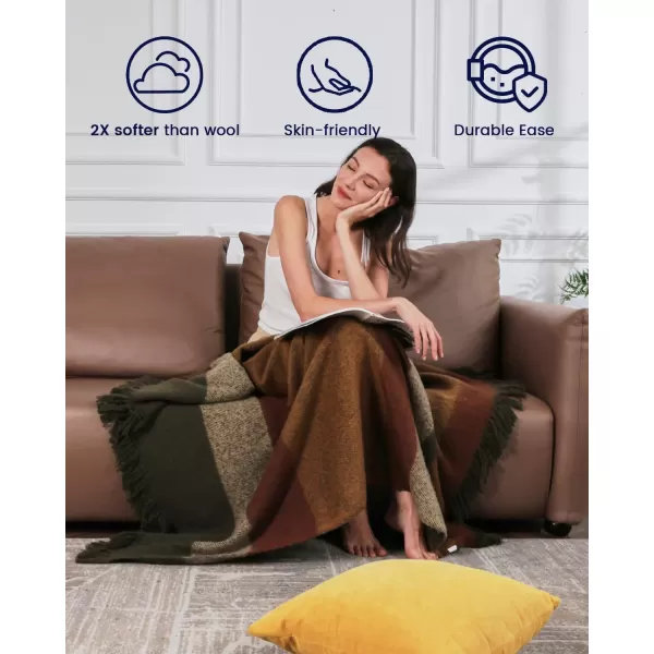 ZonLi Brown Throw Blanket 50quot x 60quot Fall Decorative Classic Blankets with Tassel for Couch Bed Sofa Chair Outdoor Cozy Warm Lightweight Blankets BrownBrown Yellow