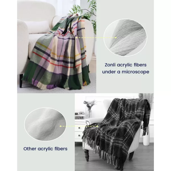ZonLi Brown Throw Blanket 50quot x 60quot Fall Decorative Classic Blankets with Tassel for Couch Bed Sofa Chair Outdoor Cozy Warm Lightweight Blankets BrownGreen  Purple