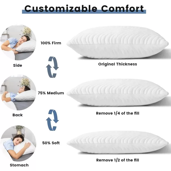 ZonLi Cooling Memory Foam Pillow 20quotx 26quot Side Sleeper Pillows Standard Size Bed Pillows with Machine Washable Cover Adjustable Loft Pillow for Back and Neck Pain Sleepers White Pack of 1