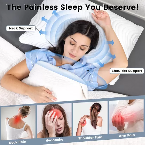 ZonLi Cooling Memory Foam Pillow 20quotx 26quot Side Sleeper Pillows Standard Size Bed Pillows with Machine Washable Cover Adjustable Loft Pillow for Back and Neck Pain Sleepers White Pack of 1