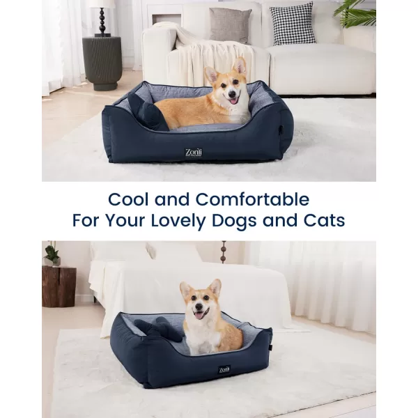 ZonLi Dog Cooling Mat 36quot x 23quotMedium Cooling Pad Reversible Cool ampamp Warm Pet Cool Mats for Dog and Cat use in Crate Kennel Bed Sofa Machine Washable Durable NonGel Glacial GreyNavy Blue