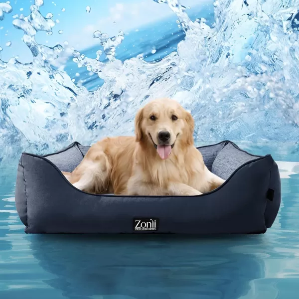 ZonLi Dog Cooling Mat 36quot x 23quotMedium Cooling Pad Reversible Cool ampamp Warm Pet Cool Mats for Dog and Cat use in Crate Kennel Bed Sofa Machine Washable Durable NonGel Glacial GreyNavy Blue
