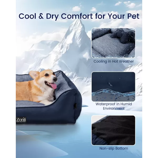 ZonLi Dog Cooling Mat 36quot x 23quotMedium Cooling Pad Reversible Cool ampamp Warm Pet Cool Mats for Dog and Cat use in Crate Kennel Bed Sofa Machine Washable Durable NonGel Glacial GreyNavy Blue