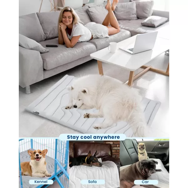 ZonLi Dog Cooling Mat 59quot x 40quotExtra Large Cooling Pad Reversible Cool ampamp Warm Pet Cool Mats for Dog and Cat use in Crate Kennel Bed Sofa Machine Washable NonGel Glacial GreyGlacial Grey