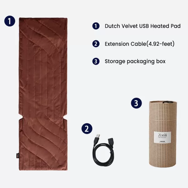 ZonLi Dutch Velvet USB Heated Pad for Chair Sofa and Couch Portable Cordless 5V Electric Heated Cushion with 3 Heat Levels 104F 140F includes 492feet USB Extension CableBurgundyBurgundy