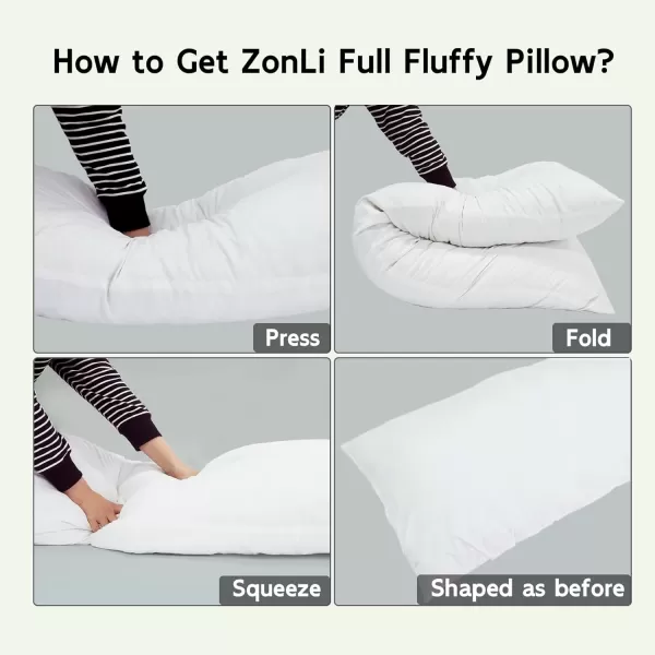 ZonLi Fluffy Body Pillow Full Body Pillows for Adults Long Pillow for Sleeping with Removable Cover and Adjustable Filling for Side Sleeper ampamp PregnancyLarge and Firm Pillow Machine WashableGreyGreen