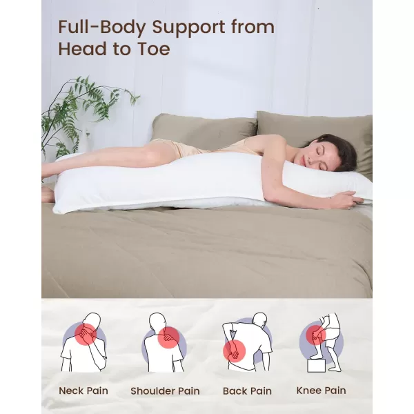 ZonLi Fluffy Body Pillow Full Body Pillows for Adults Long Pillow for Sleeping with Removable Cover and Adjustable Filling for Side Sleeper ampamp PregnancyLarge and Firm Pillow Machine WashableGreyLinen White