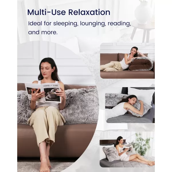 ZonLi Fluffy Body Pillow Full Body Pillows for Adults Long Pillow for Sleeping with Removable Cover and Adjustable Filling for Side Sleeper ampamp PregnancyLarge and Firm Pillow Machine WashableGreyCoffee