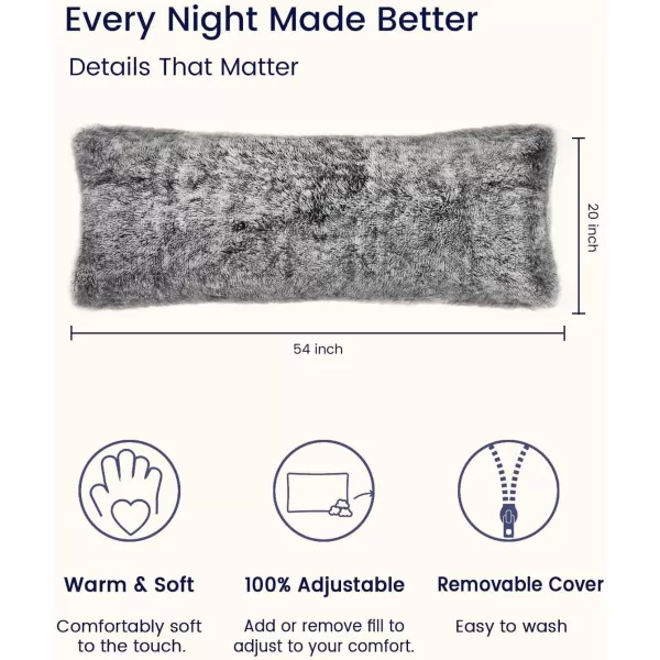 ZonLi Fluffy Body Pillow Full Body Pillows for Adults Long Pillow for Sleeping with Removable Cover and Adjustable Filling for Side Sleeper ampamp PregnancyLarge and Firm Pillow Machine WashableGreyGrey