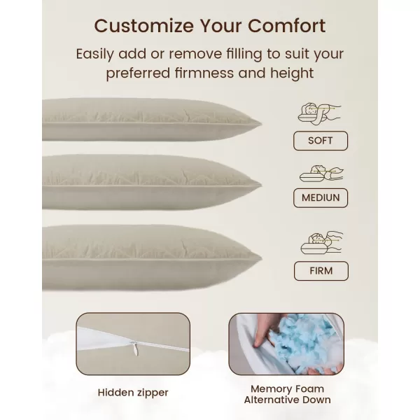 ZonLi Fluffy Body Pillow Full Body Pillows for Adults Long Pillow for Sleeping with Removable Cover and Adjustable Filling for Side Sleeper ampamp PregnancyLarge and Firm Pillow Machine WashableGreySandstone Beige