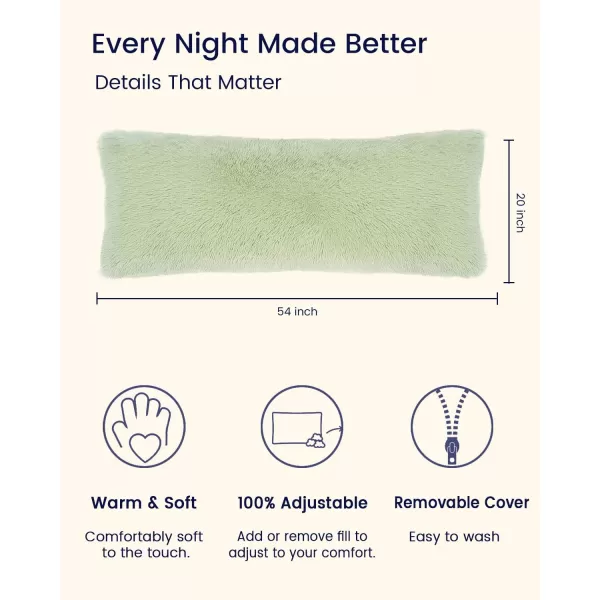 ZonLi Fluffy Body Pillow Full Body Pillows for Adults Long Pillow for Sleeping with Removable Cover and Adjustable Filling for Side Sleeper ampamp PregnancyLarge and Firm Pillow Machine WashableGreyGreen