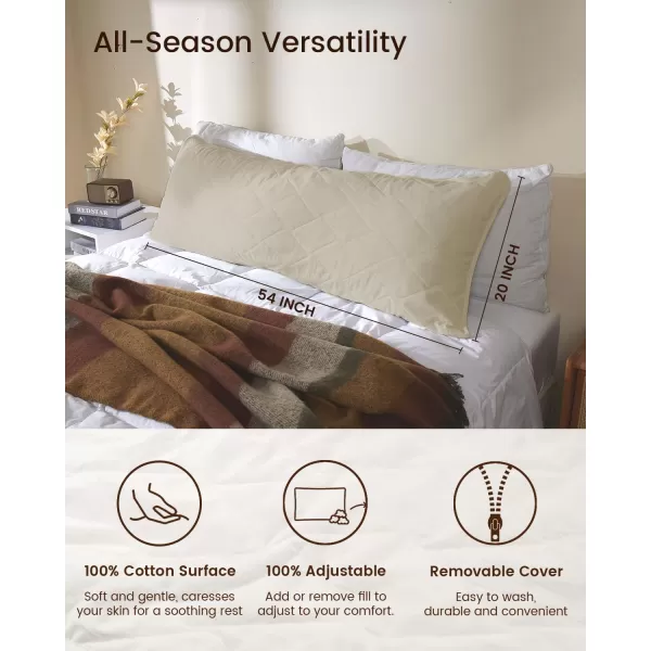 ZonLi Fluffy Body Pillow Full Body Pillows for Adults Long Pillow for Sleeping with Removable Cover and Adjustable Filling for Side Sleeper ampamp PregnancyLarge and Firm Pillow Machine WashableGreySandstone Beige