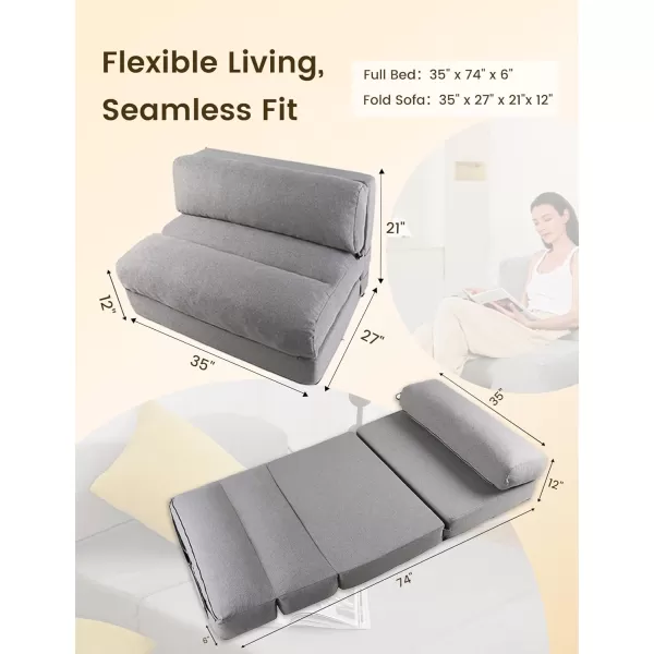 ZonLi Futon Sofa BedConvertible Folding Mattress Sleeper Chair Twin SizeMemory Foam Futon Sofa Couch with Washable Coverfor Living RoomDormGuest RoomHome OfficeLoft Apartment GrayGrey
