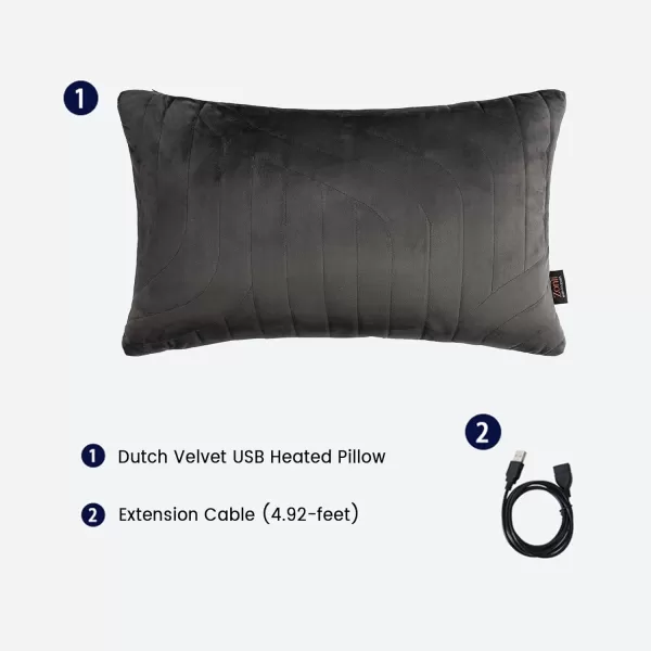 ZonLi Heated Lumbar Support Pillow for Office Chair USB Heated Throw Pillow for Pain Relief Dutch Velvet Heated Back Pillow Couch Cusion 3 Heat Settings Removable and Washable PillowcaseCharcoal