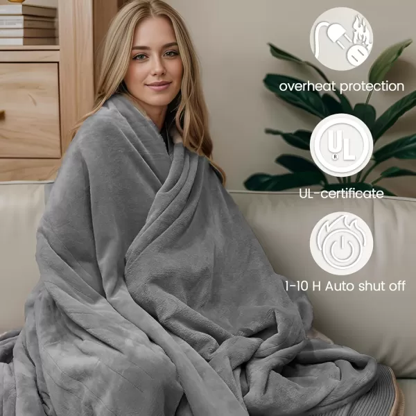 ZonLi Heated Throw Blanket Electric Blanket Throw with 6 Heating Levels ampamp 110H Auto OffMachine Washable Soft Flannel Heating Blanket for Bedroom Office CouchETL CertifiedGrey50quot 60quotGrey
