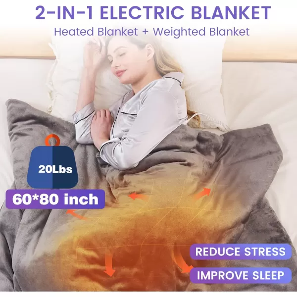 ZonLi Heated Weighted Blanket 60x80 Queen Size 20lbs Weighted Electric Blanket for Adults 10 Heating Levels Soft Comfort Flannel Fleece Heavy Electric Blanket with Glass Beads GreyGrey