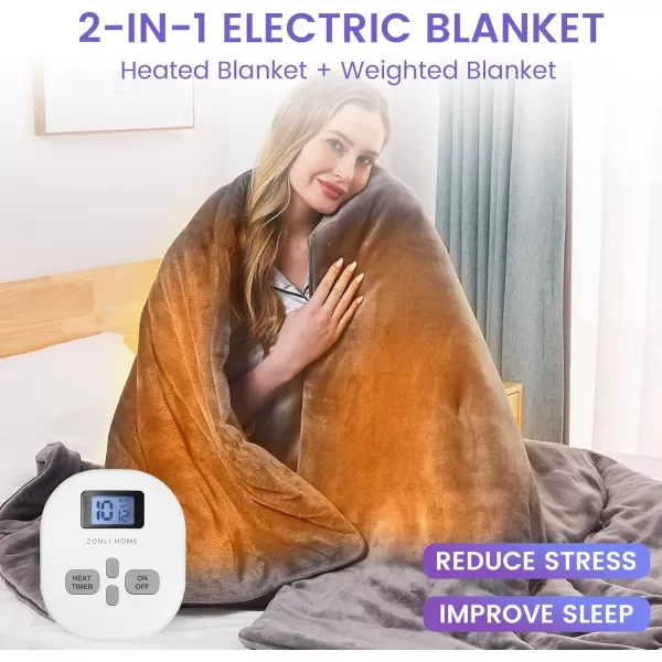 ZonLi Heated Weighted Blanket 60x80 Queen Size 20lbs Weighted Electric Blanket for Adults 10 Heating Levels Soft Comfort Flannel Fleece Heavy Electric Blanket with Glass Beads GreyGrey