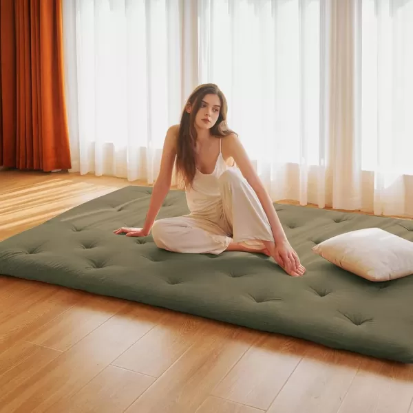 ZonLi Japanese Floor Futon Mattress Full Size 54quotx 80quot100 Cotton 25 Thicken Tatami MattressFoldable Sleeping PadPortable Dormitory Tatami MatRoll Up Floor Lounger Bed for Adult Light GreyWinter Moss