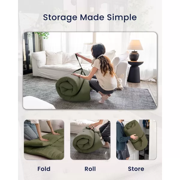 ZonLi Japanese Floor Futon Mattress Full Size 54quotx 80quot100 Cotton 25 Thicken Tatami MattressFoldable Sleeping PadPortable Dormitory Tatami MatRoll Up Floor Lounger Bed for Adult Light GreyWinter Moss