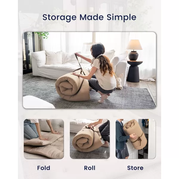 ZonLi Japanese Floor Futon Mattress Full Size 54quotx 80quot100 Cotton 25 Thicken Tatami MattressFoldable Sleeping PadPortable Dormitory Tatami MatRoll Up Floor Lounger Bed for Adult Light GreyKhaki