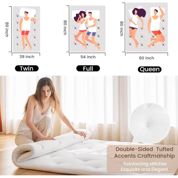 ZonLi Japanese Floor Futon Mattress Full Size 54quotx 80quot100 Cotton 25 Thicken Tatami MattressFoldable Sleeping PadPortable Dormitory Tatami MatRoll Up Floor Lounger Bed for Adult Light GreyWhite
