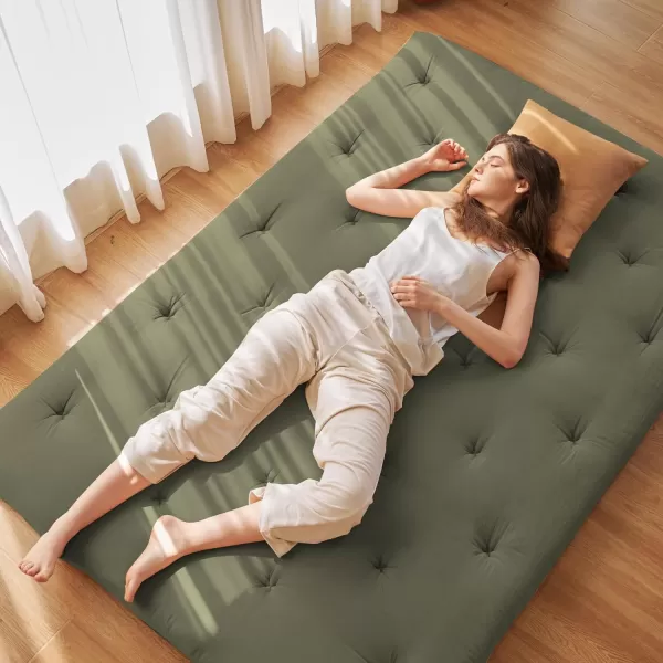 ZonLi Japanese Floor Futon Mattress Full Size 54quotx 80quot100 Cotton 25 Thicken Tatami MattressFoldable Sleeping PadPortable Dormitory Tatami MatRoll Up Floor Lounger Bed for Adult Light GreyWinter Moss