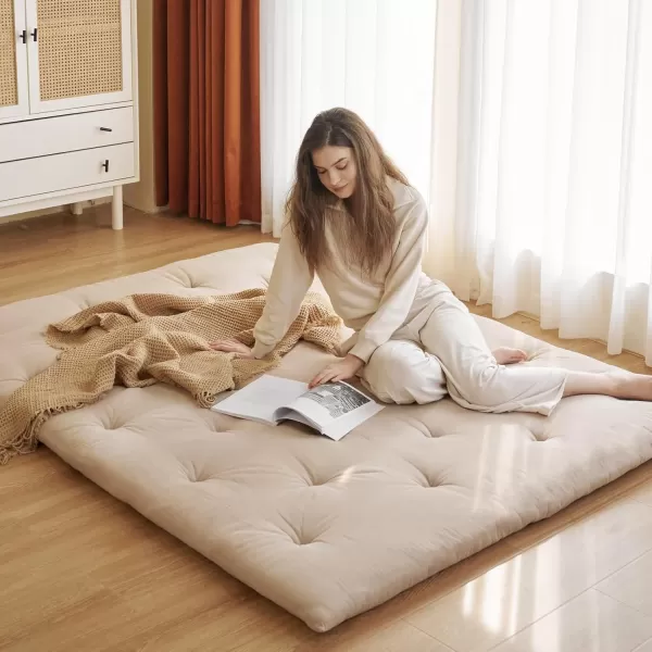 ZonLi Japanese Floor Futon Mattress Full Size 54quotx 80quot100 Cotton 25 Thicken Tatami MattressFoldable Sleeping PadPortable Dormitory Tatami MatRoll Up Floor Lounger Bed for Adult Light GreyKhaki