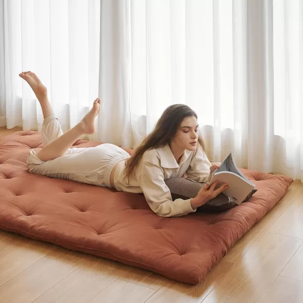 ZonLi Japanese Floor Futon Mattress Full Size 54quotx 80quot100 Cotton 25 Thicken Tatami MattressFoldable Sleeping PadPortable Dormitory Tatami MatRoll Up Floor Lounger Bed for Adult Light GreyCinnamon