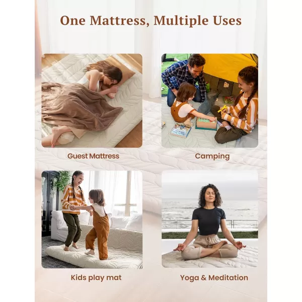 ZonLi Japanese Floor Mattress Futon Mattress Full Size Thicken Roll Up Tatami Mat w 100 Cotton Washable Cover Portable ampamp Foldable Floor Bed Mattress for Sleeping Dormitory Adult Kids CoffeeKhaki
