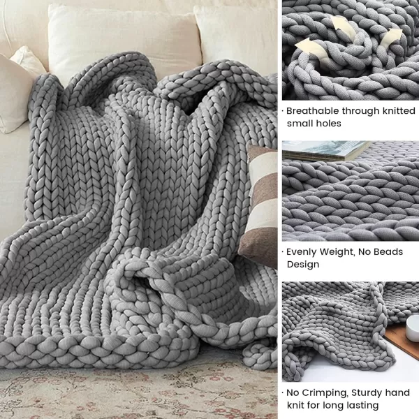 ZonLi Knitted Weighted Blanket 60x8015 poundsHandmade Chunky Knitted Throw Blanket Queen Size for SleepHome Decor for Sofa Bed Suit for AdultsGrey