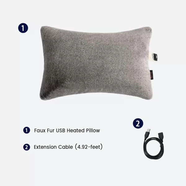 ZonLi Soft Faux Fur USB Heated Pillow for Pain Relief5v Electric Heated Pillow with 3 Heat Settings104F 140F for Home Office and Camping Removable and Washable PillowcaseGrey