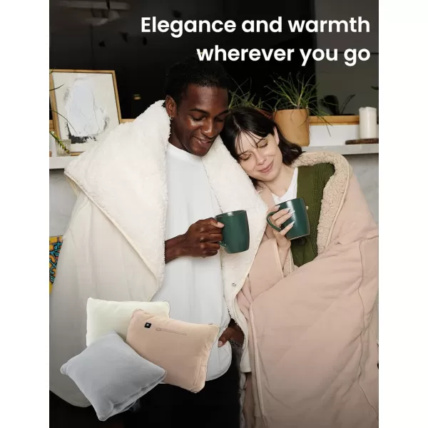 ZonLi ZHug Heated Blanket Battery Operated Portable Heated Blanket Cordless Heated Blanket with Cloak and Pillow Design 10000 mAh Battery Heated Blanket with 3 Heating Levels Honied WhitePastel Pink
