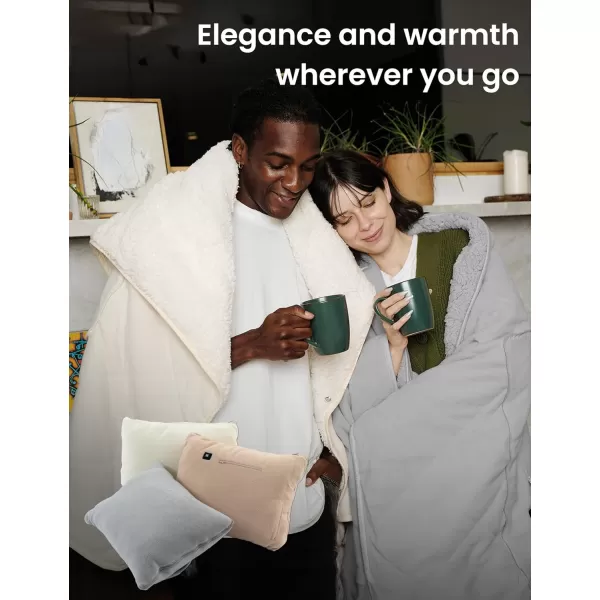 ZonLi ZHug Heated Blanket Battery Operated Portable Heated Blanket Cordless Heated Blanket with Cloak and Pillow Design 10000 mAh Battery Heated Blanket with 3 Heating Levels Honied WhiteCreamy White